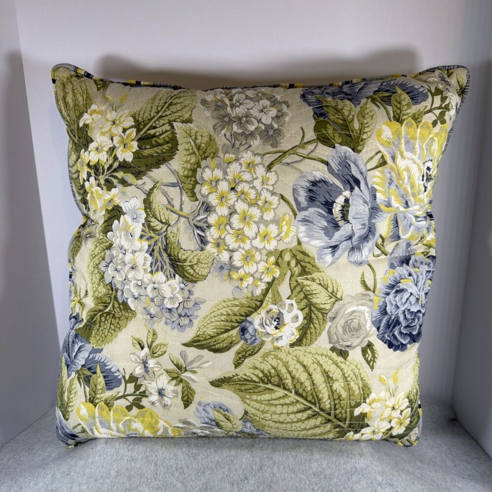 Waverly Floral Flourish Laurel Springs Pillow Blue Yellow Hydrangea Rose 20”